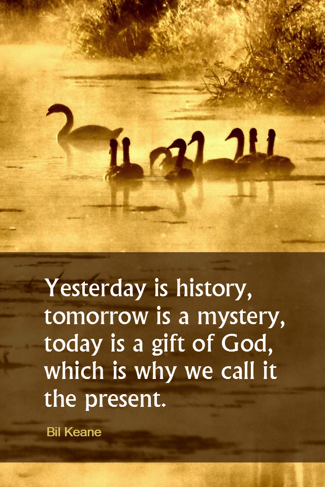 visual quote - image quotation for MINDFULNESS - Yesterday is history, tomorrow is a mystery, today is a gift of God, which is why we call it the present. - Bil Keane