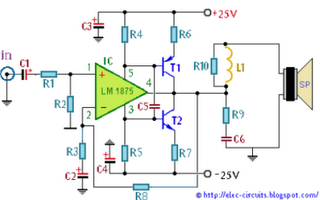 world technical: LM1875 Hi-Fi 50-watt power amplifier p bass circuit diagram 