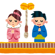 初詣のイラスト「カップルで初詣」