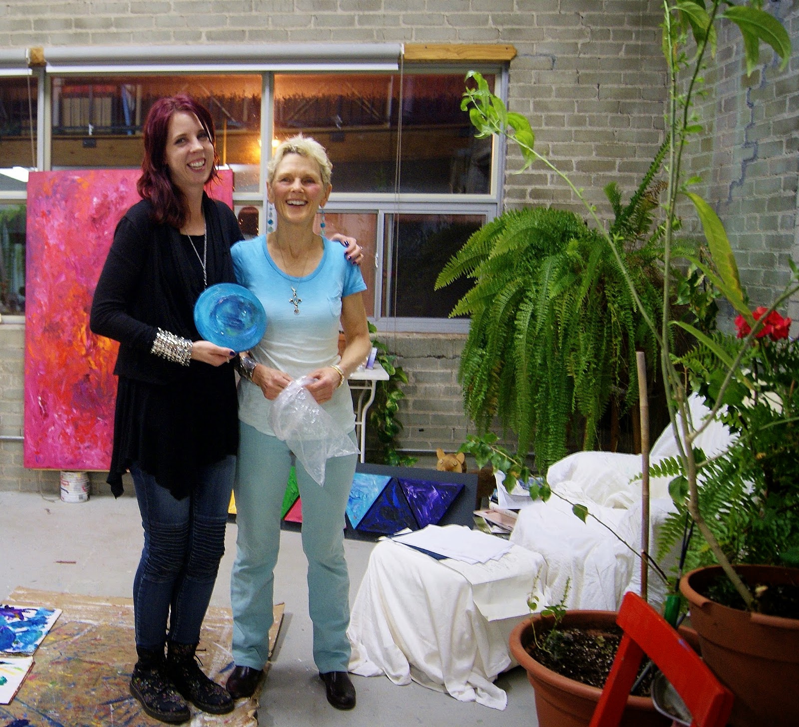 Canadian Abstract Artist Candace Wilson in her Toronto Studio surrounded by her Chakra healing paintings, culture, art, artmatters, circle, The Purple Scarf, Melanie.ps, Ontario, Canada westend, health, hospital