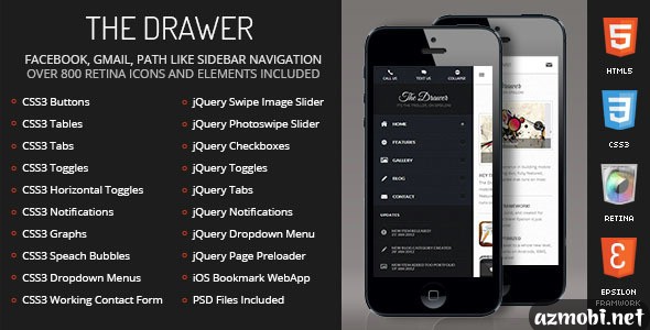 Drawer Mobile Retina | HTML5 & CSS3 And iWebApp blogger, wordpress, joomla, templates, skin, theme, yootheme, download, design, 2 columns, personal, website, premium, virtuemart, free