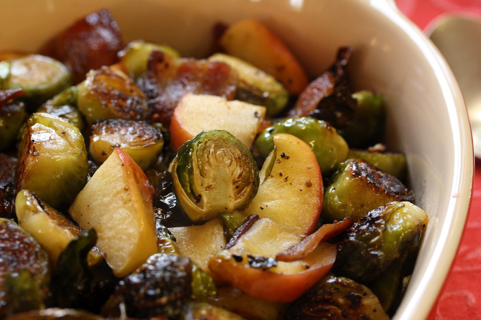 Oven Roasted Brussels Sprouts, Bacon and Apples Saving Room for Dessert