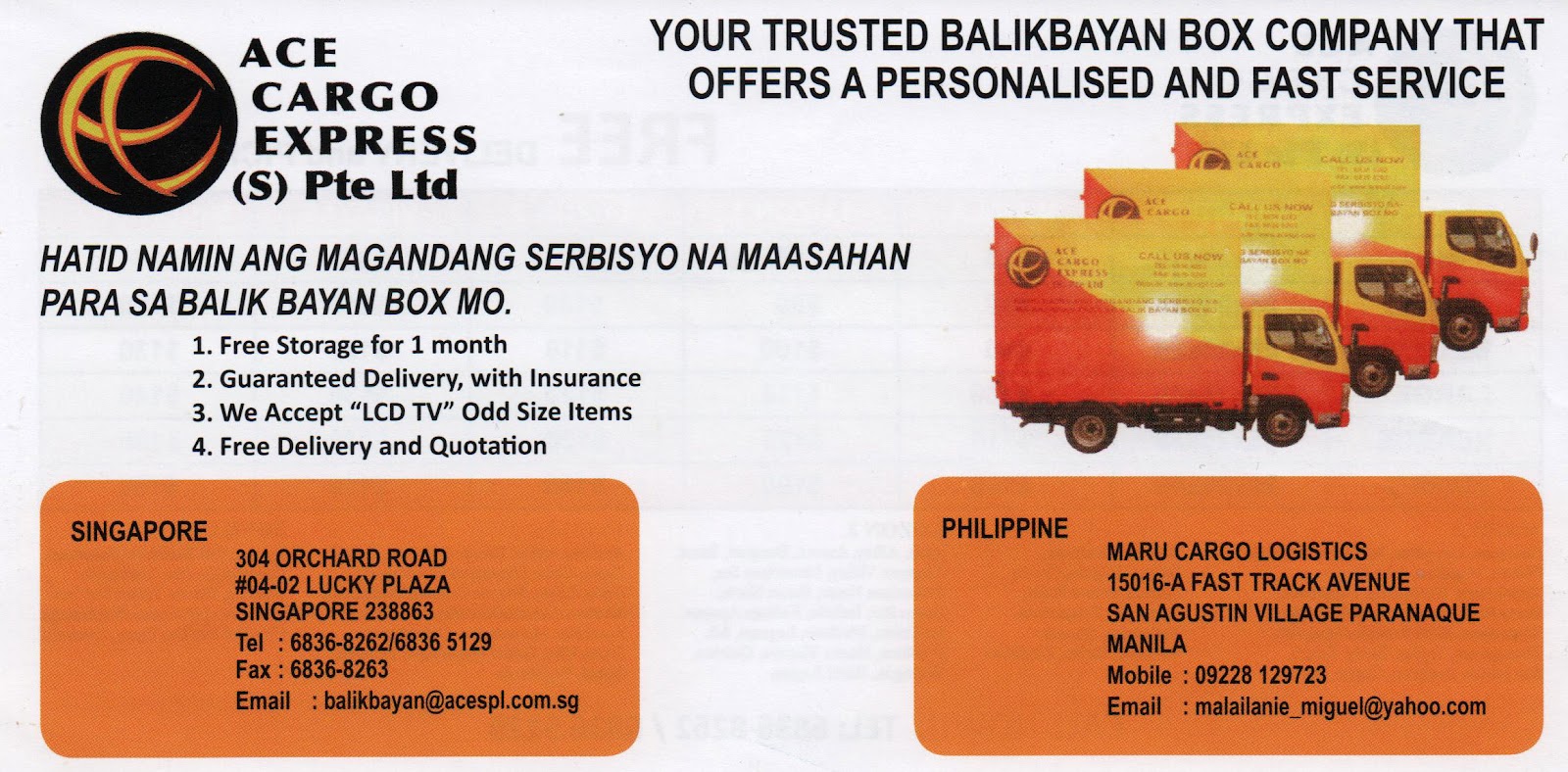Singapore Balikbayan Box Ace Cargo
