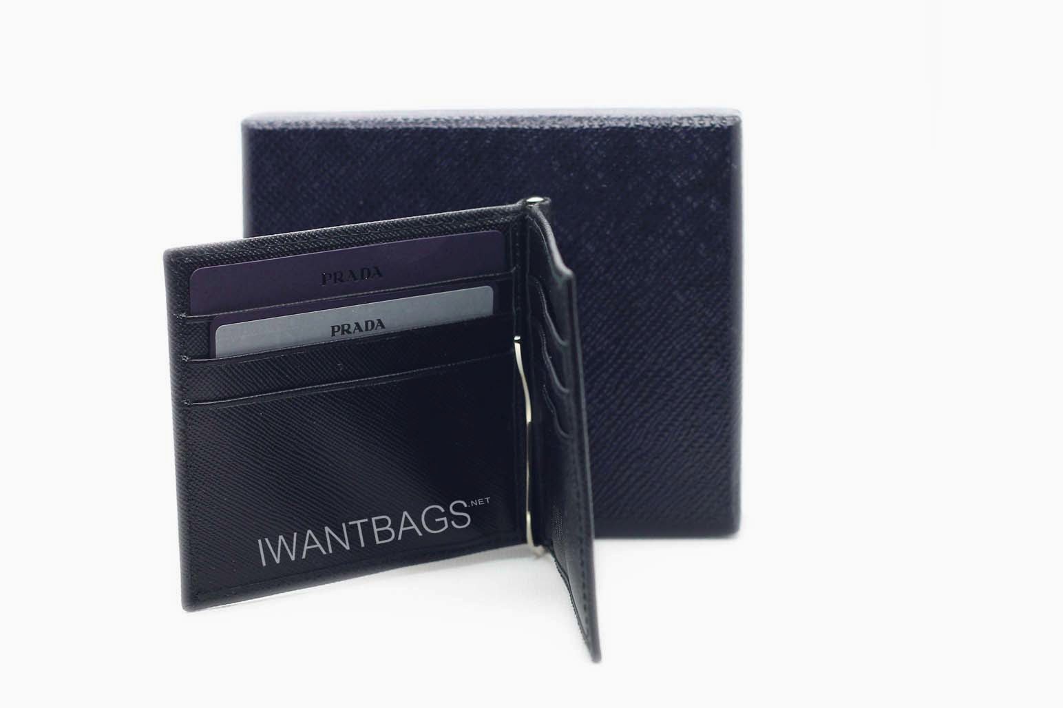Prada 2M1077 Saffiano Bifold Credit Card Holder/Money ClipBlack