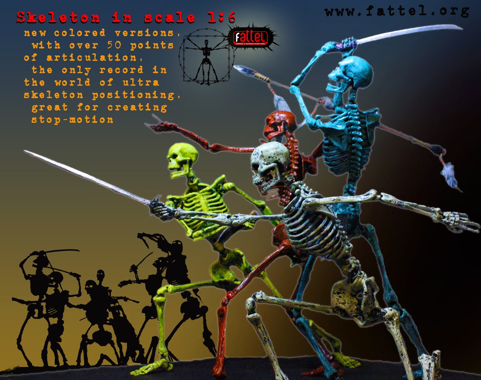 Action figure skeleton by Fattel: 30 cm tall skeleton locked in his box
