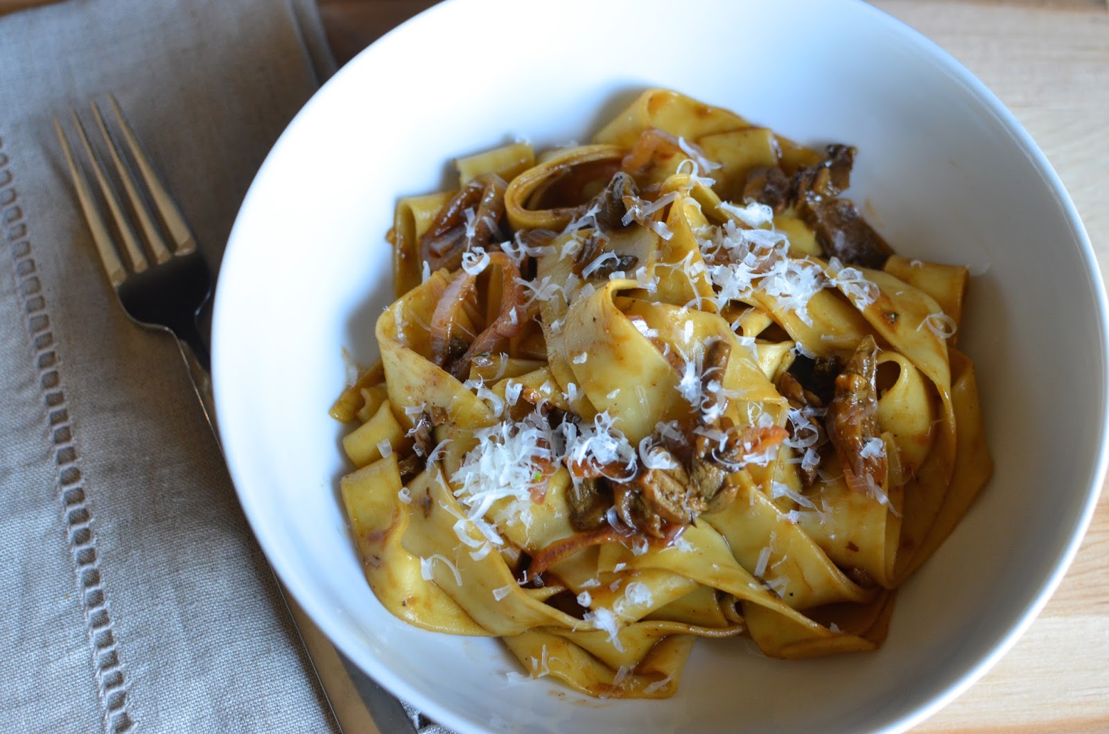 Playing with Flour Pappardelle with porcini and shallots