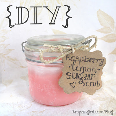 DIY Raspberry Lemon Body Scrub in Etched Glass Jars- Recipe + Tutorial
