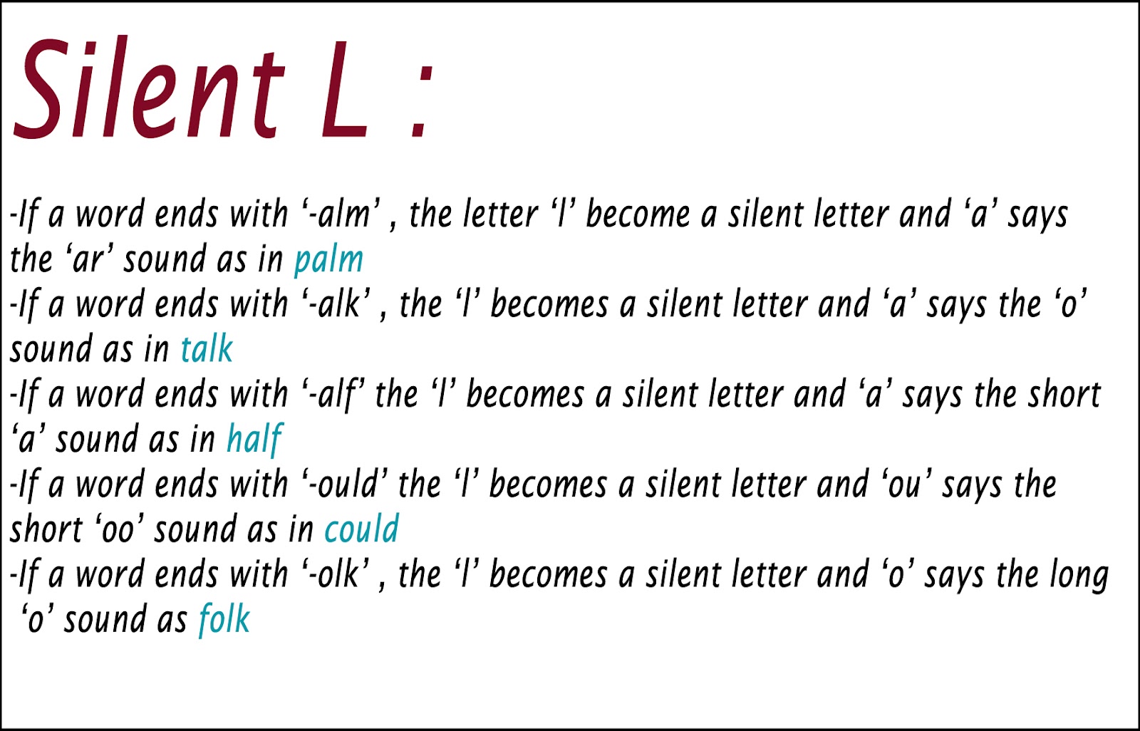 Pronuntiation: Silent letters  Silent+letter+L