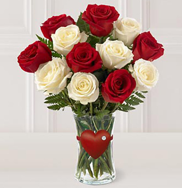 ... for her at the event of valentines day with red and white rose flowers