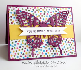Stampin' Up! Butterflies Thinlits + Painted Blooms Simply Wonderful Card #occasions #saleabration www.juliedavison.com