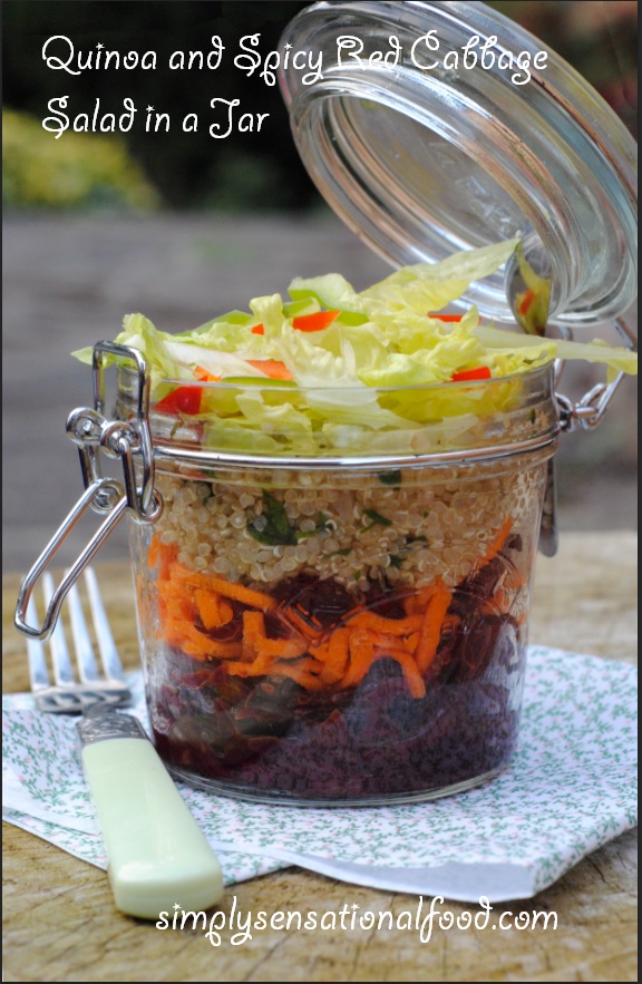 Quinoa and spicy Red Cabbage salad in a Jar simply.food