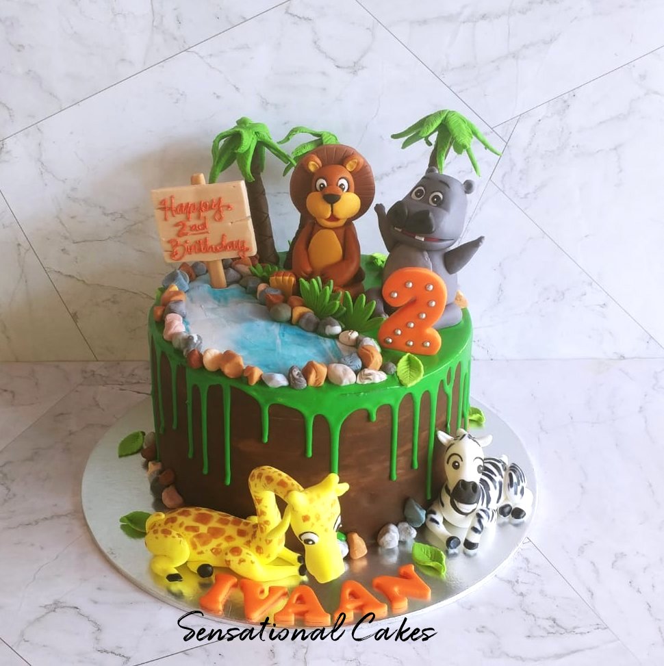 Animal Jungle pond drip choco children customized 3d cake #singaporecake # animalcake | The Sensational Cakes
