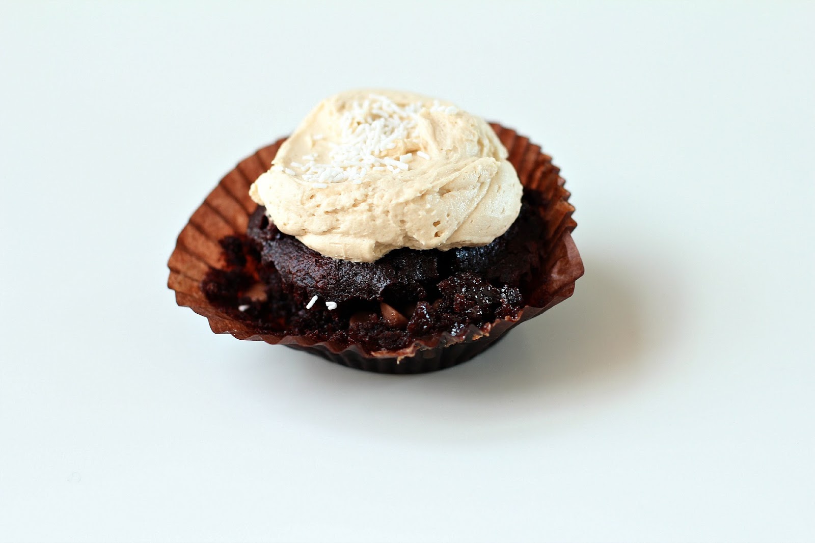 Milk and Honey Chocolate and Caramel Chip Kahlua Cupcakes with Kahlua Frosting