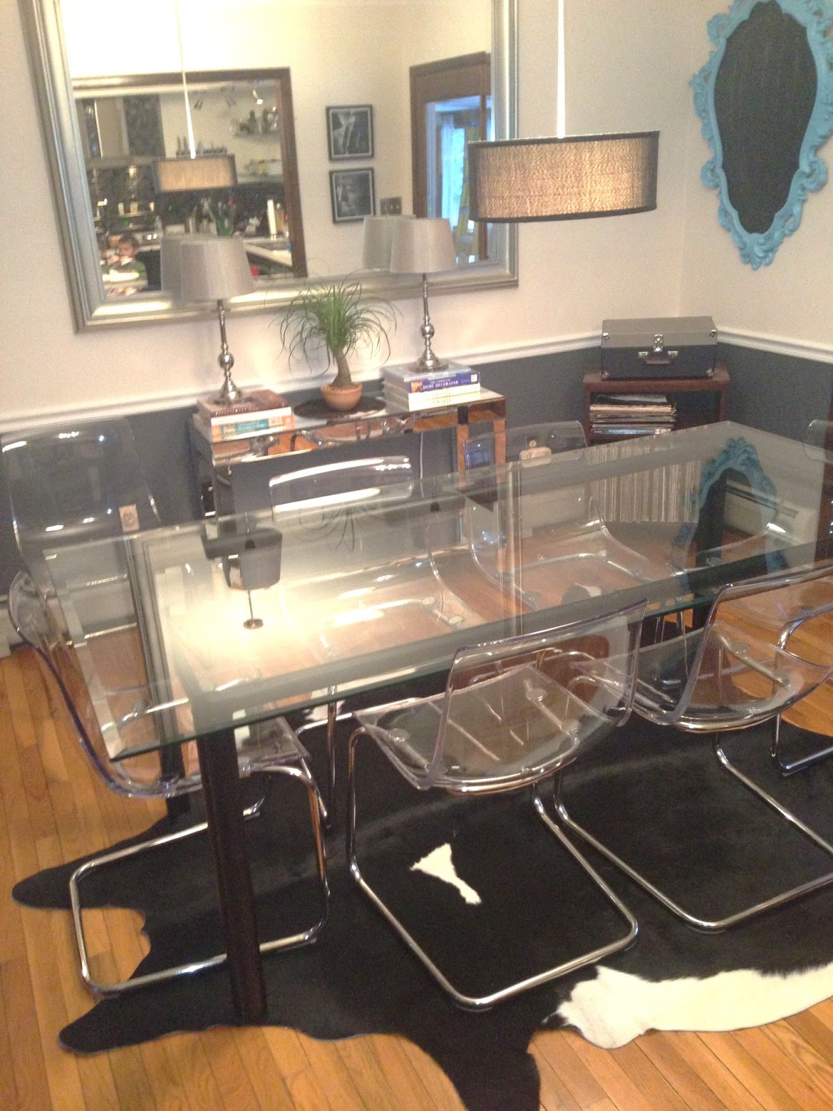 Decor4poor Cowhide Rug in Dining Room