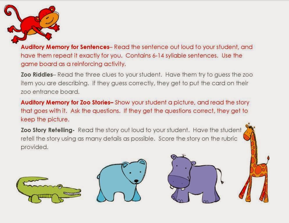 Auditory Zoo: Auditory Memory Activities for Sentences, Riddles, and