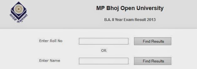 MP Bhoj Open University BA Part 2 Exam Result 2013 Result Section