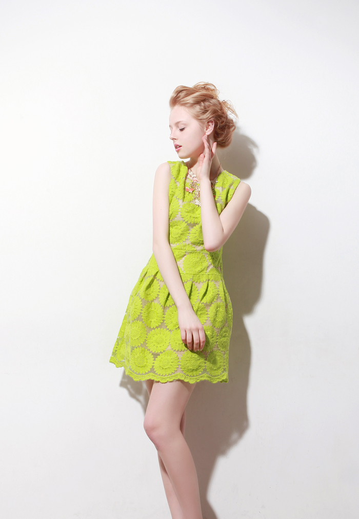 STorets Zine Neon Daisy Embroidery Dress