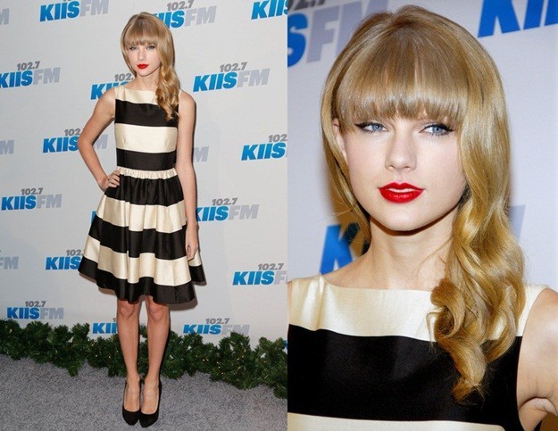 Taylor Swift: look de rayas bicolor en el Jingle Ball 2012. – Marcela  Fittipaldi Magazine