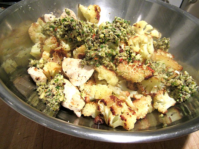Chicken w/ Caramelized Cauliflower & Green Olive Pesto