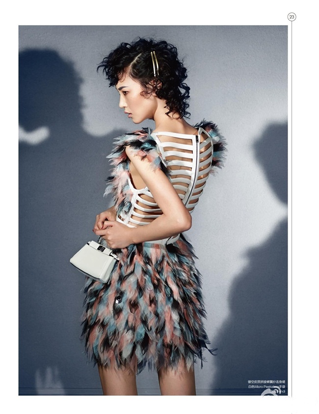 精品購物指南 China 16th March 2015, Peiyao Zhang Fendi 2015 SS Leather & Organza Petals Dress Editorials