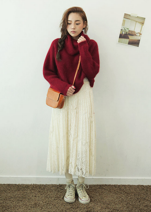 [Stylenanda] Full Length Lace Skirt KSTYLICK Latest Korean Fashion KPop Styles Fashion Blog