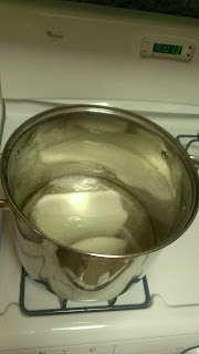 Partially melted tallow in a pot