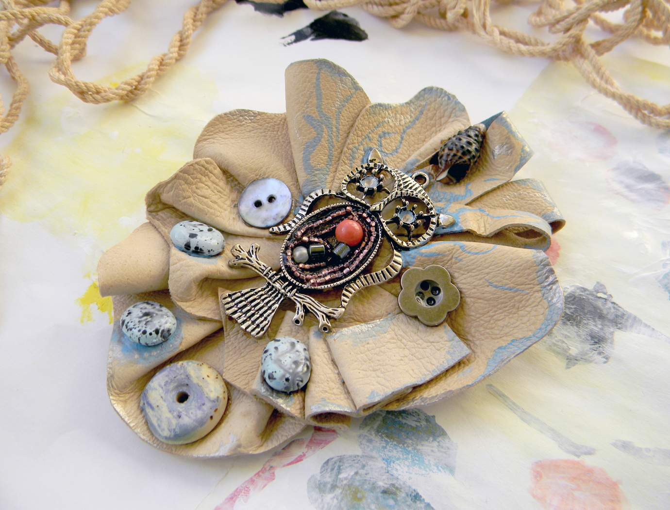 Leather Brooch Handmade Steampunk Jewelry