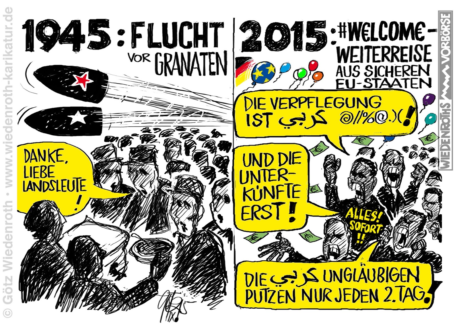 Bildergebnis für karikaturen flüchtlinge in unterkünften