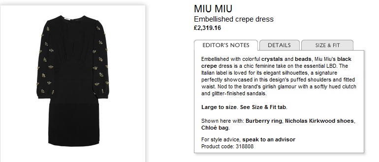 Miu Miu Dress Size Chart