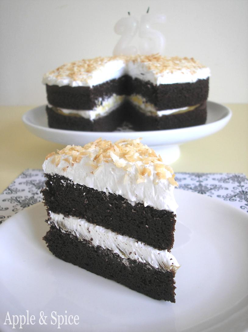 Apple & Spice Birthday Black Bean Chocolate Cake with Coconut Meringue