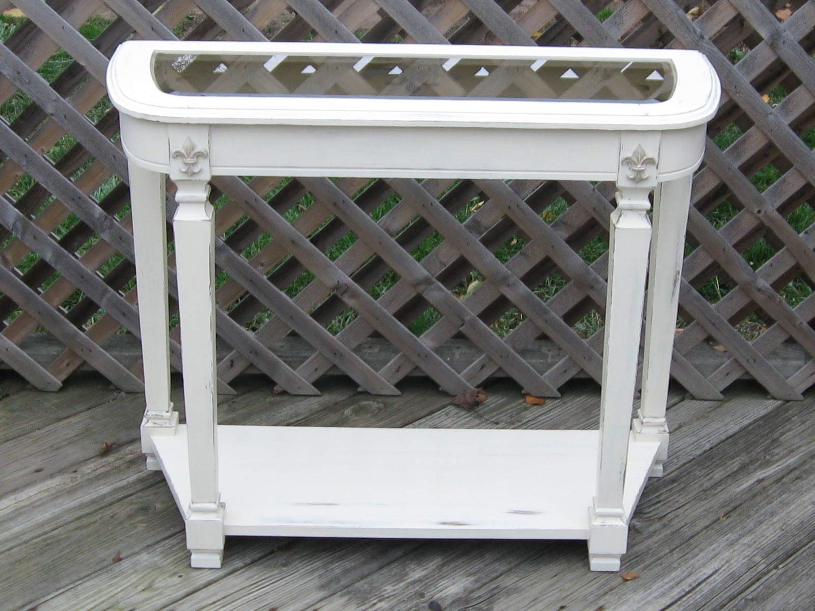Sacred Heart Design Chalk Paint Sofa Table with Etched Glass Top