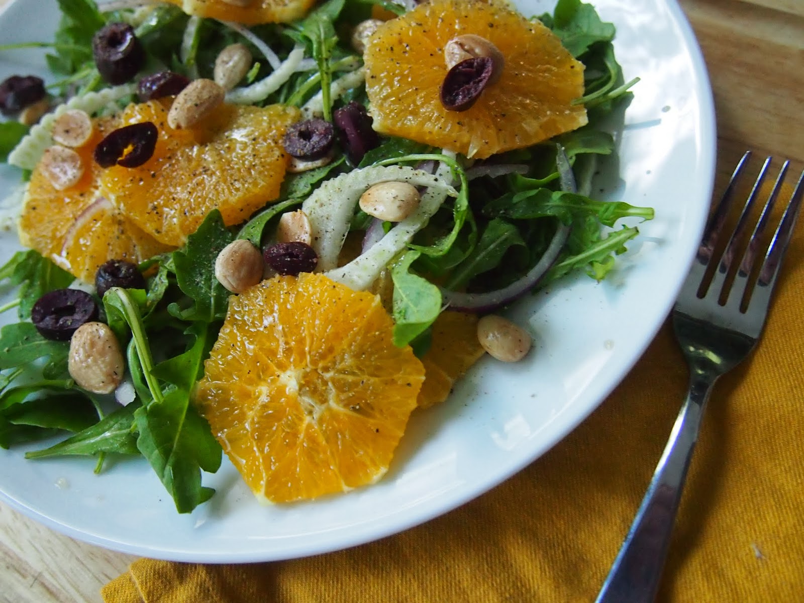 An Avocado A Day Citrus and Arugula Salad with Marcona Almonds and Fennel