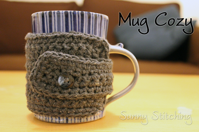 Recycled Denim Mug Cozy - free crochet pattern - Sunny Stitching