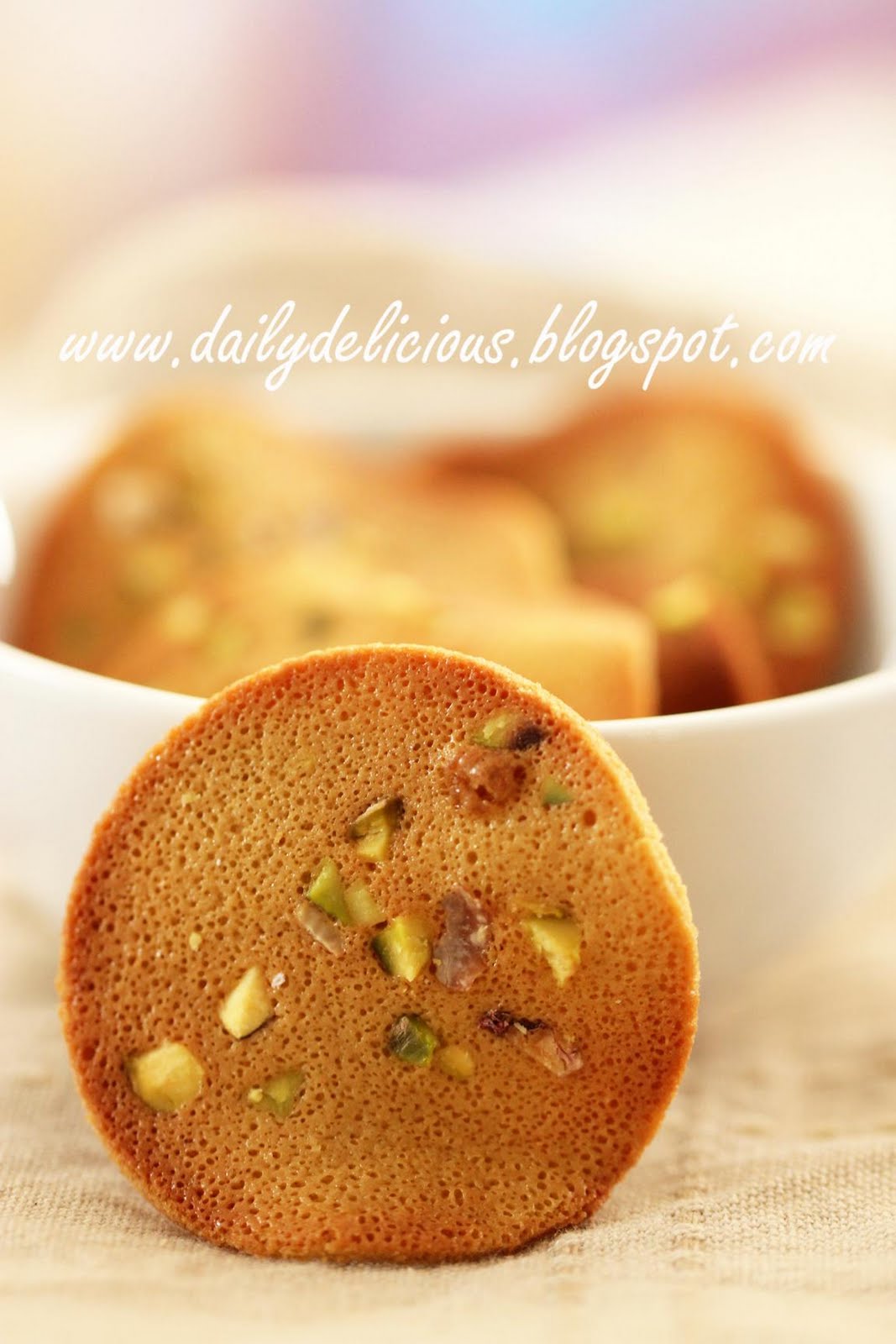 dailydelicious Pistachio tuiles Thin, delicious and very nutty cookies!
