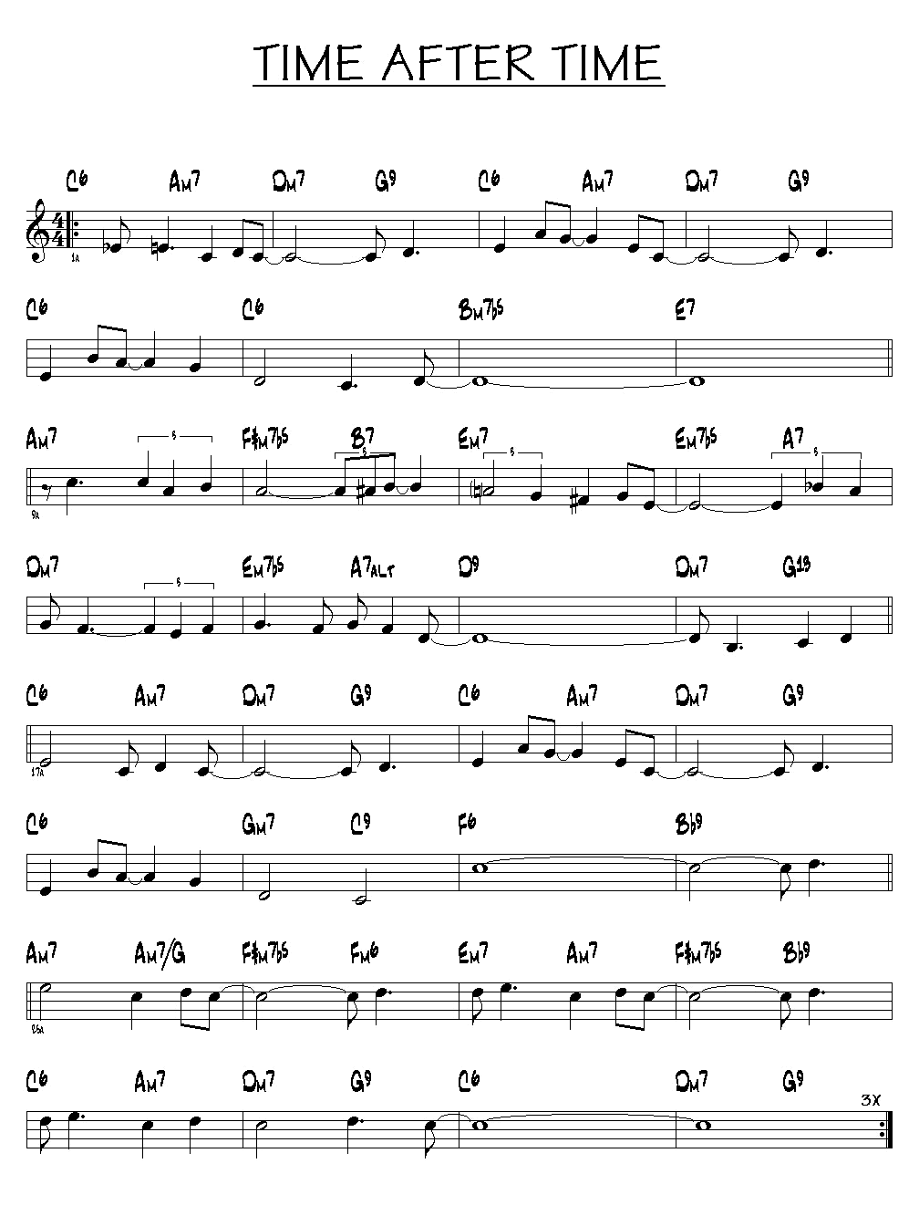 Keyboard Sheets Time after time Jazz Piano Sheet