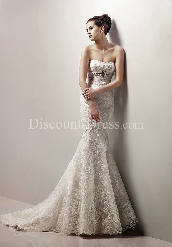  Mermaid Strapless Floor Length Attached Lace Beading #Wedding #Dress