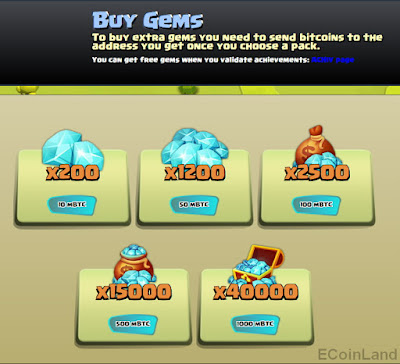 gem packages at shop, of the free Bitcoin faucet game CannonSatoshi