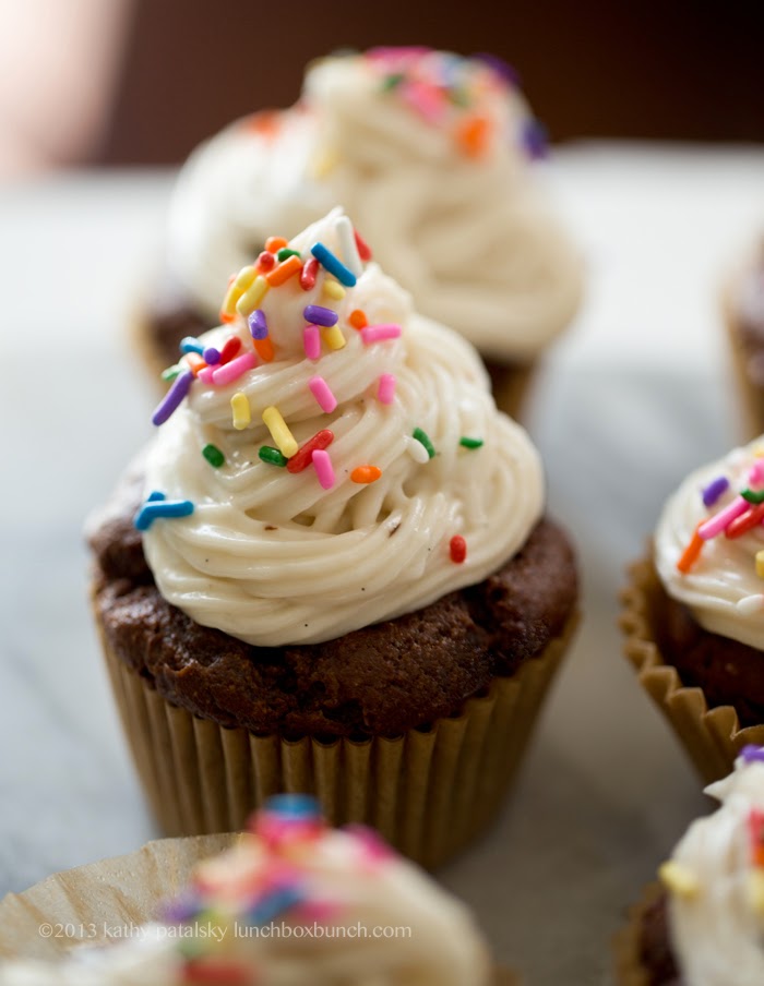 Chocolate Cake and Vanilla Frosting Cupcakes