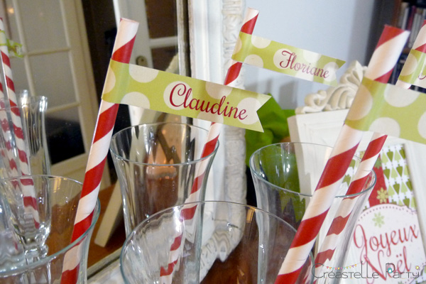 Sweet table Noël vert drapeaux de paille / Evergreen Christmas straw flags