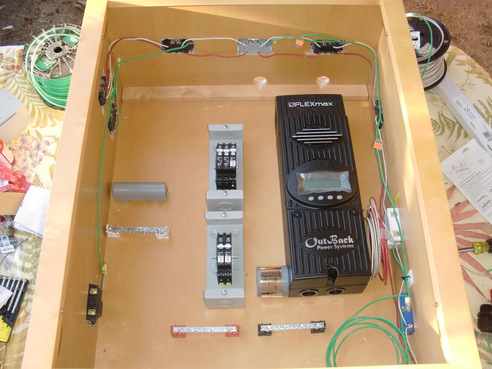 connect the ground wire 3.) connect the solar panel 4.) connect the DC fuse  panel 5.) connect the interior wall a/c lights