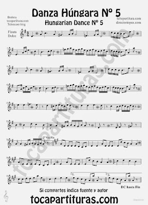 Tubescore Hungarian Dance nº 5 by Johannes Brahms Sheet Music for Recorder