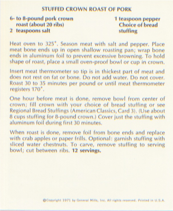 Retro Recipes Stuffed Crown Roast of Pork Recipe by Betty Crocker