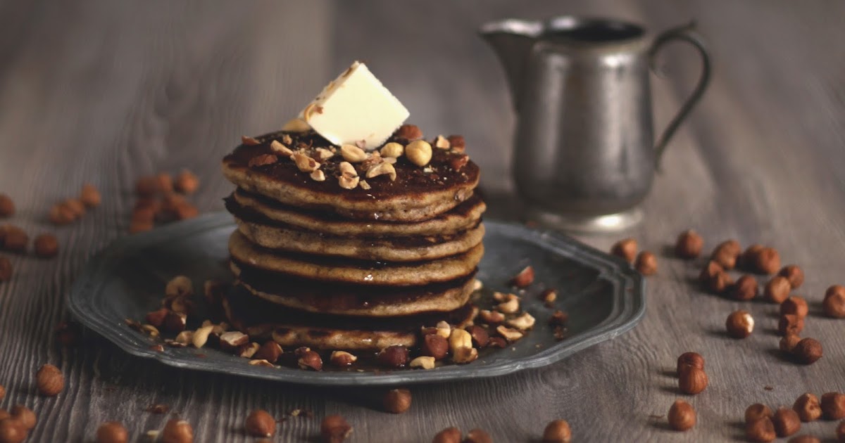 Pancake Stories Classy Hazelnut Pancakes with Butter and Maple Syrup