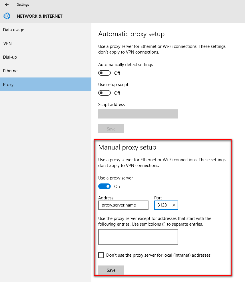 ...and IT works: Windows 10 Proxy server settings
