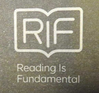 Reading Is Fundamental logo, with shape a of a book, R and F each on one page, with the I between like the spine of the book