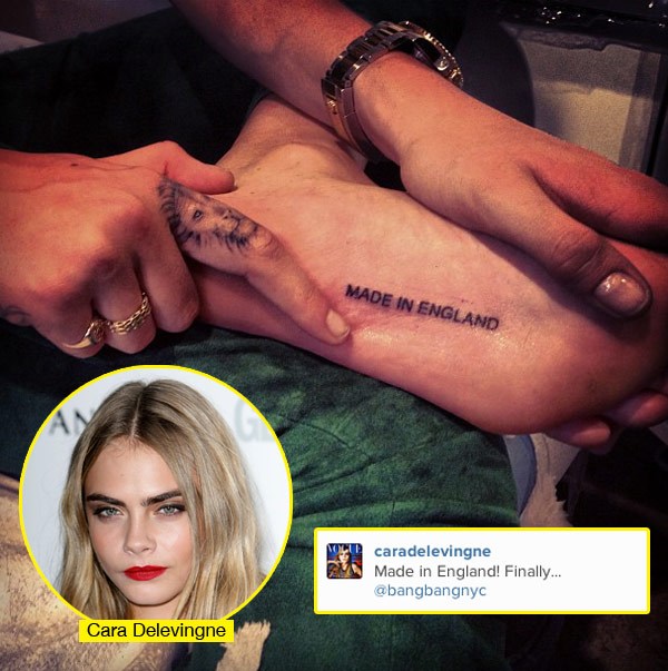Cara Delevingne’s New Tattoo On Her Foot Says ‘Made In England’
