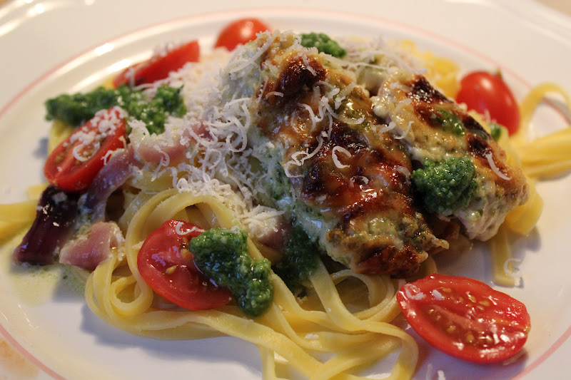 Olgas Pasta med kylling i pesto