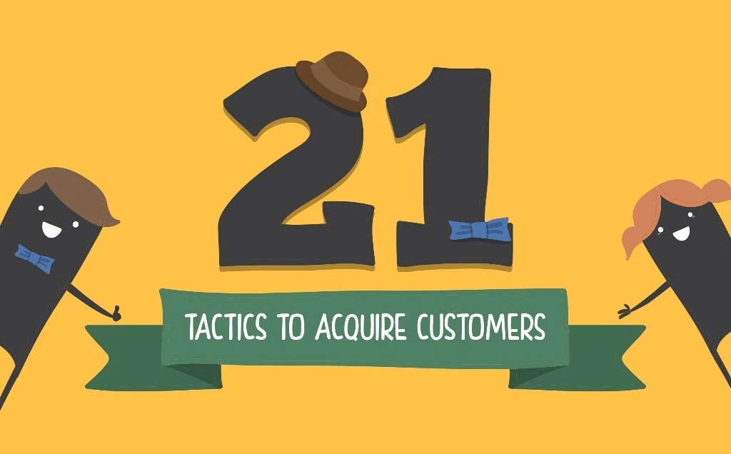 How to Grow Your Startup on web: 21 Tactics To Acquire Customers - an infographic for all size of brands and businesses