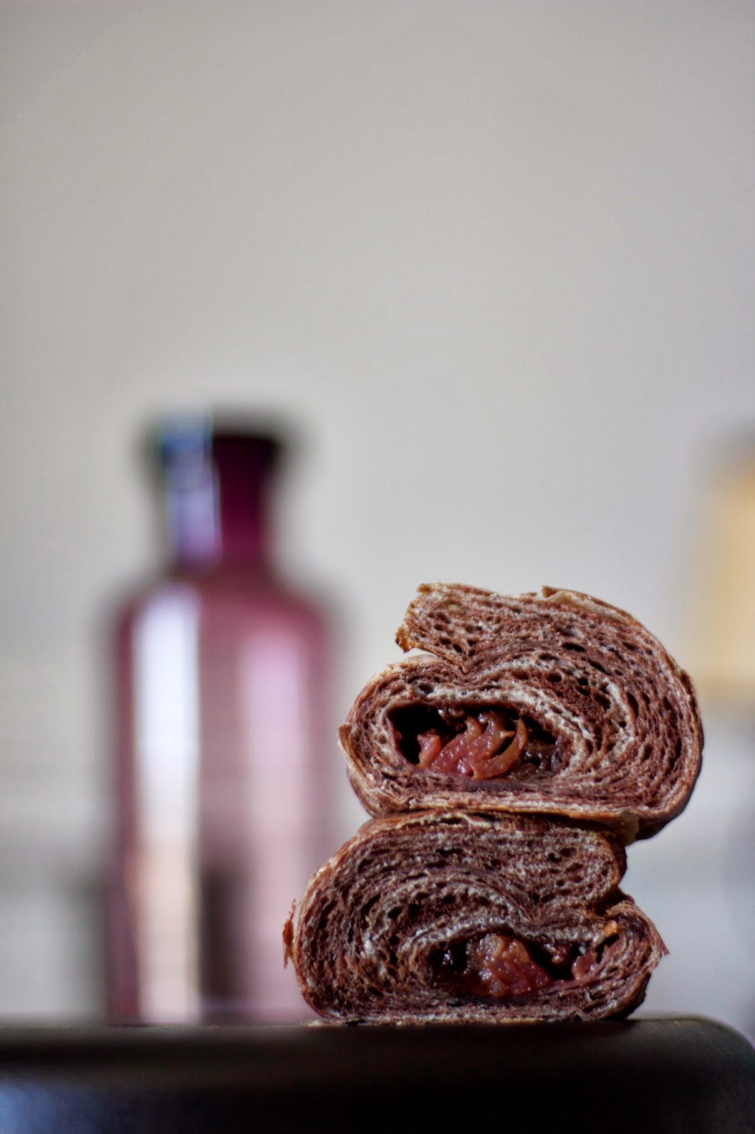 engrained chocolate and cardamom croissants with chocolate ganache and