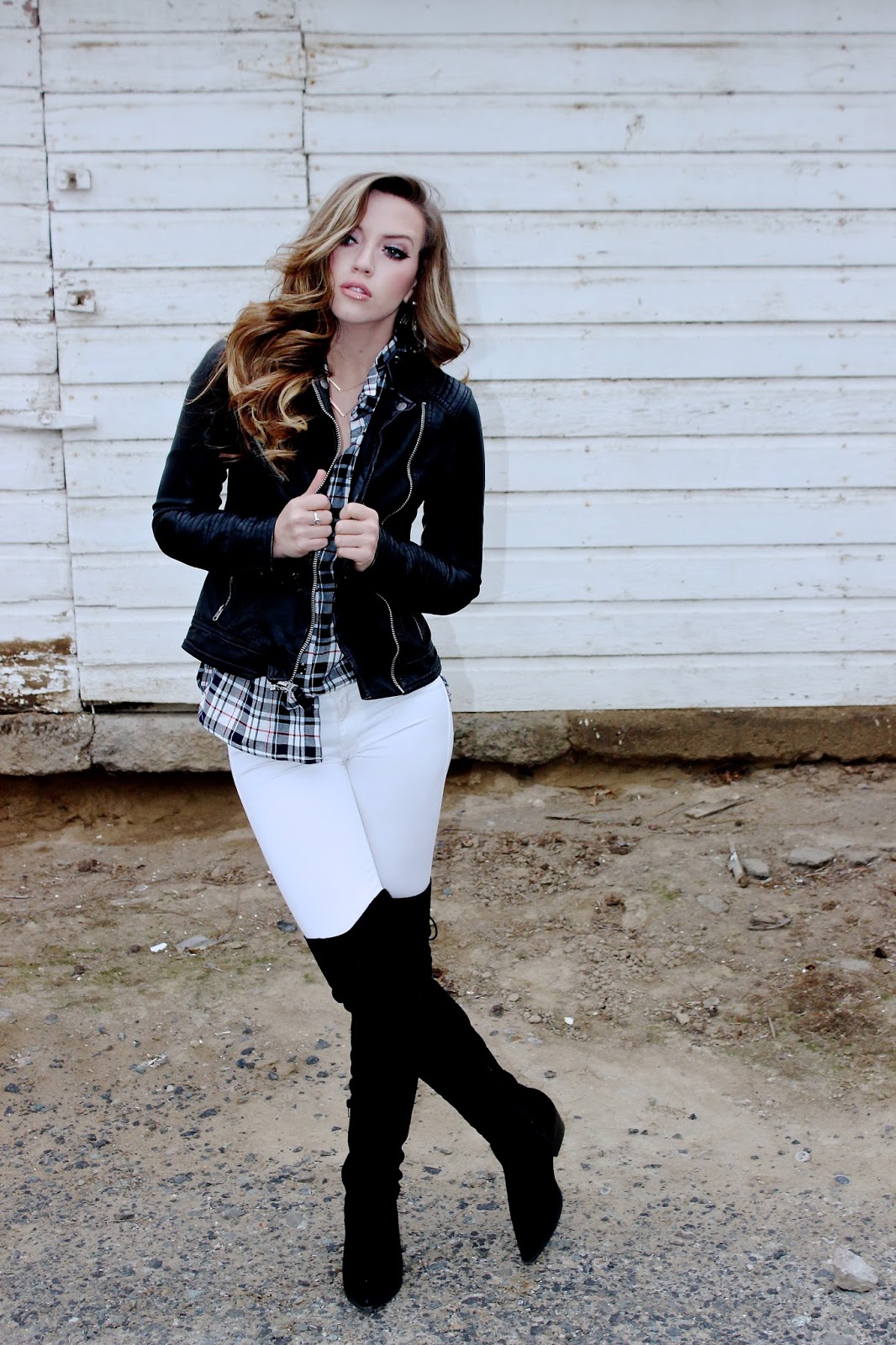 white pants black boots